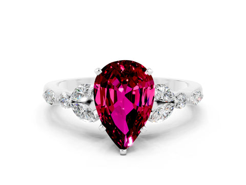 White gold Pear Cut Garnet Solitaire Ring with Side Stones and Four-Prong Setting_48