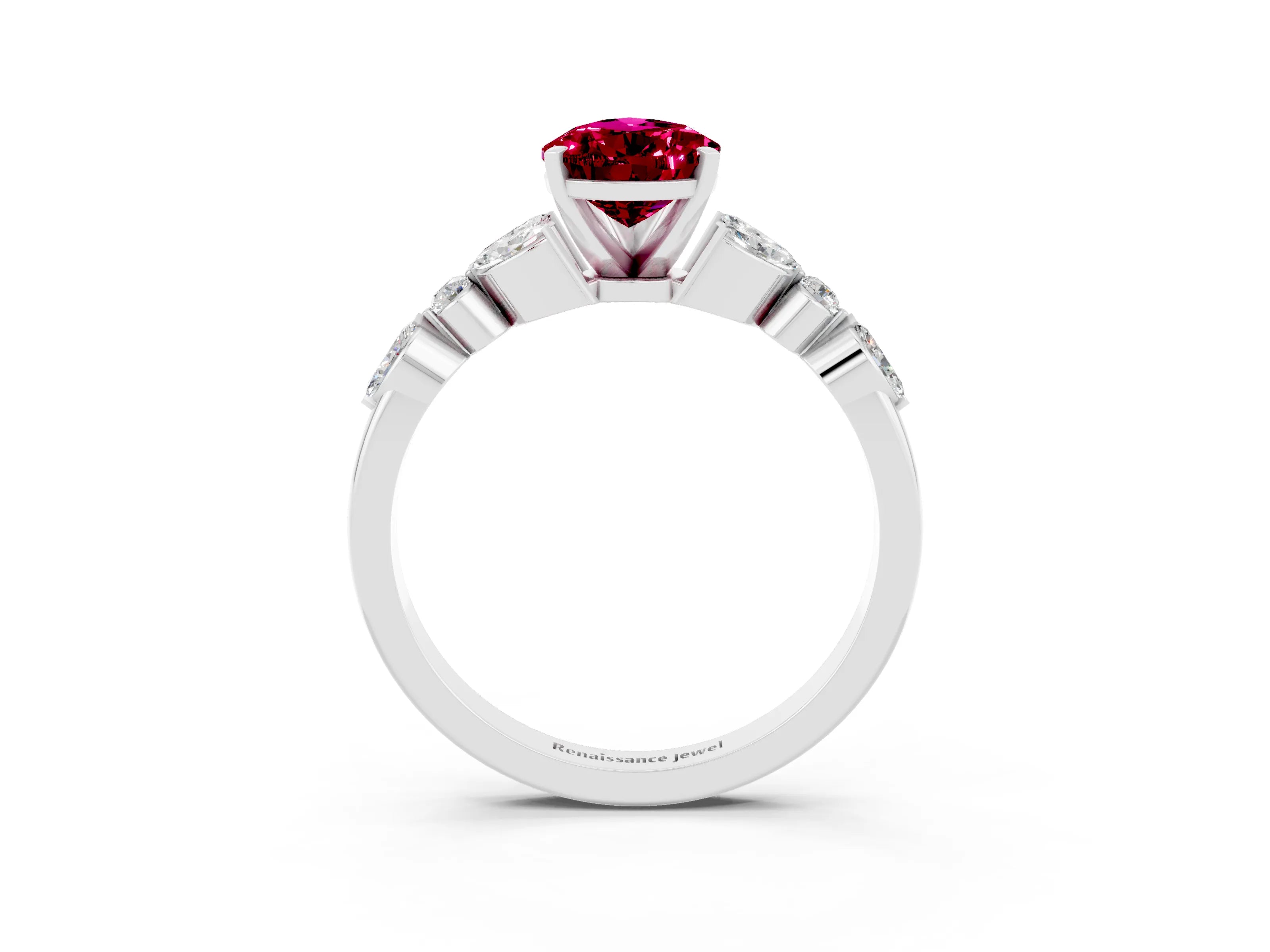 White gold Pear Cut Garnet Solitaire Ring with Side Stones and Four-Prong Setting_51