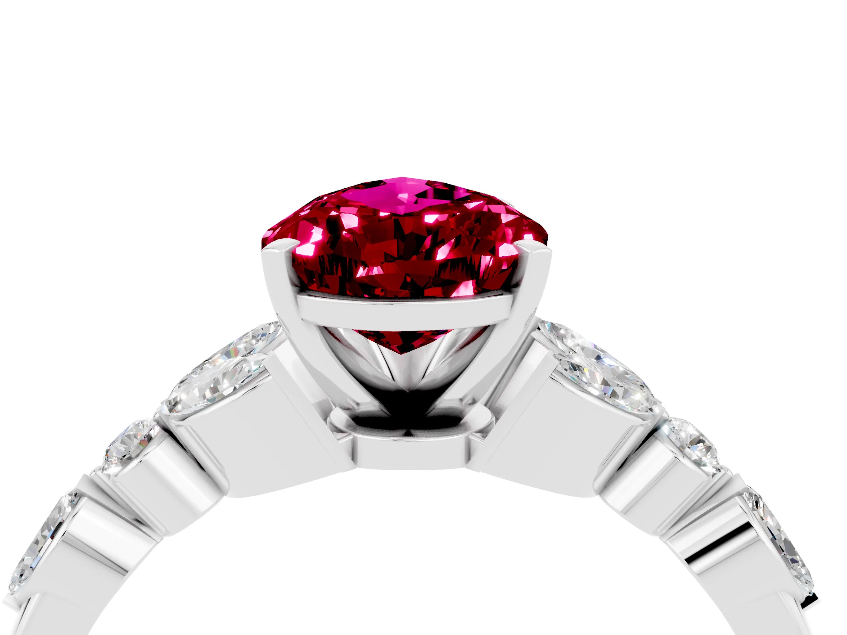 White gold Pear Cut Garnet Solitaire Ring with Side Stones and Four-Prong Setting_52