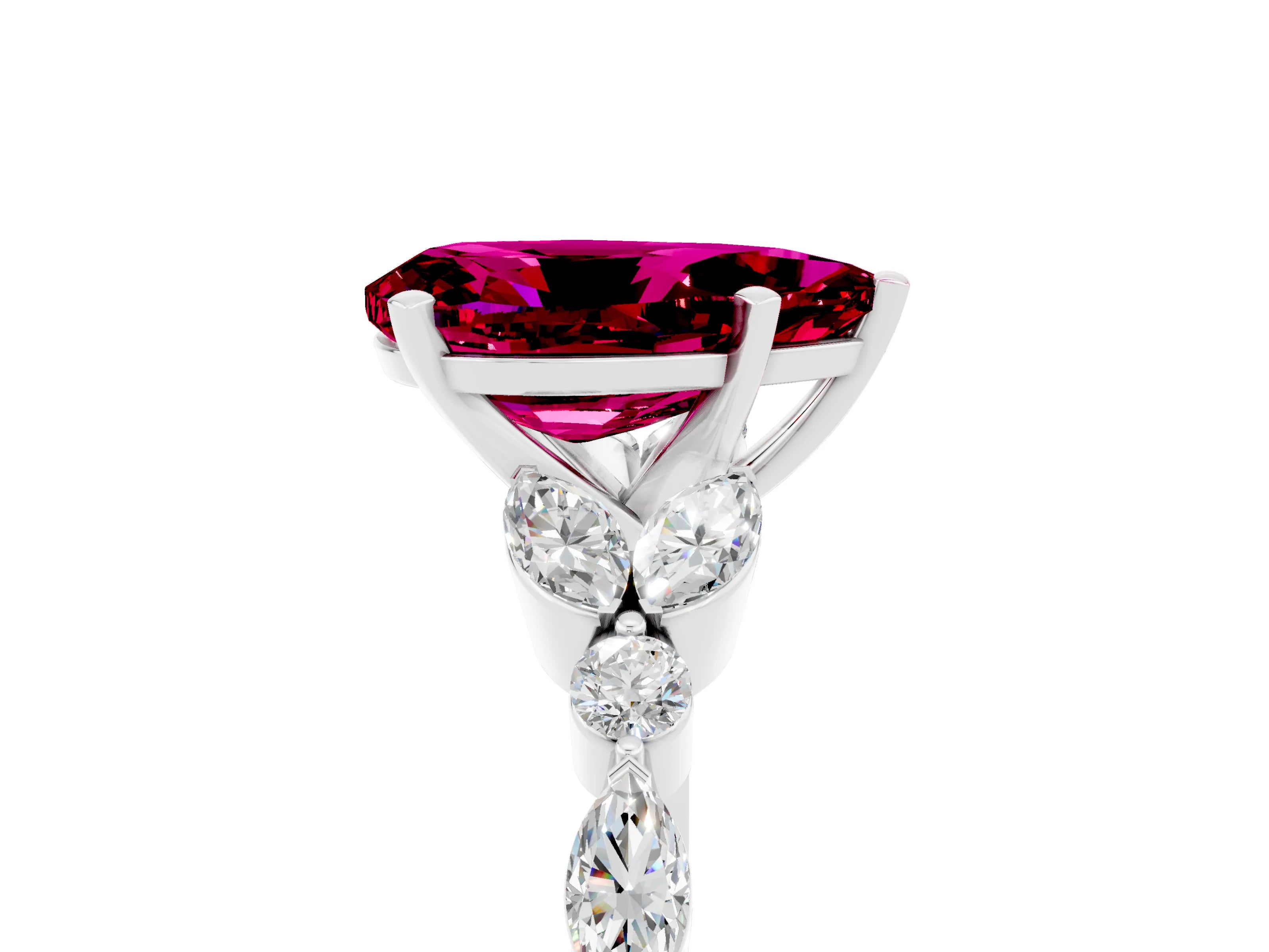 White gold Pear Cut Garnet Solitaire Ring with Side Stones and Four-Prong Setting_53