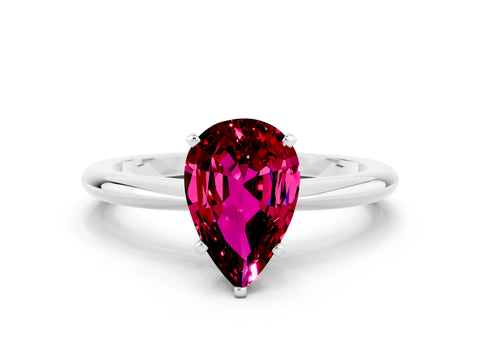 White gold Pear Cut Garnet Solitaire Ring with Six-Prong Setting and Classic Band