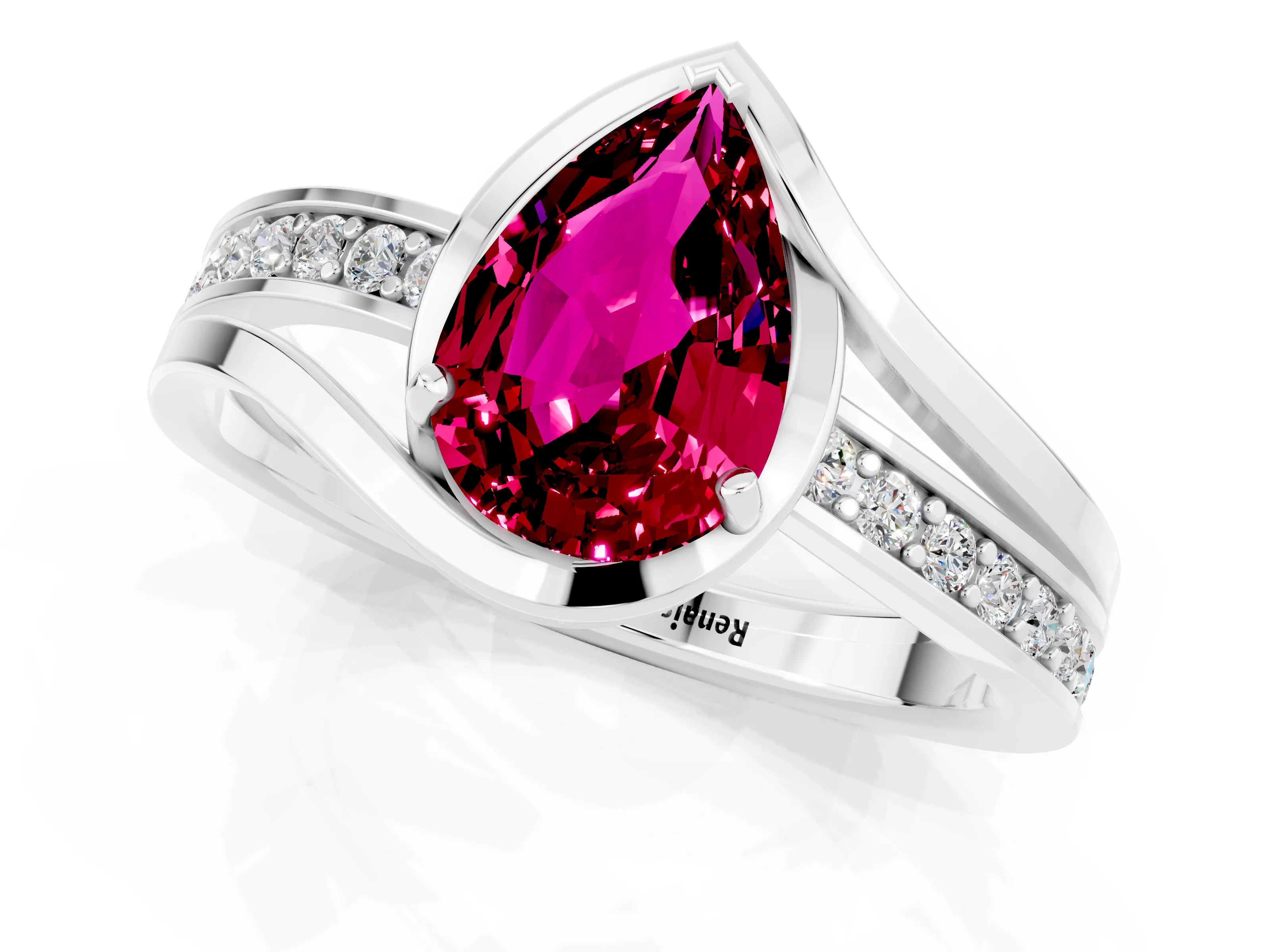 White gold Pear Cut Garnet Solitaire Ring with Split Shank and Prong Setting_1