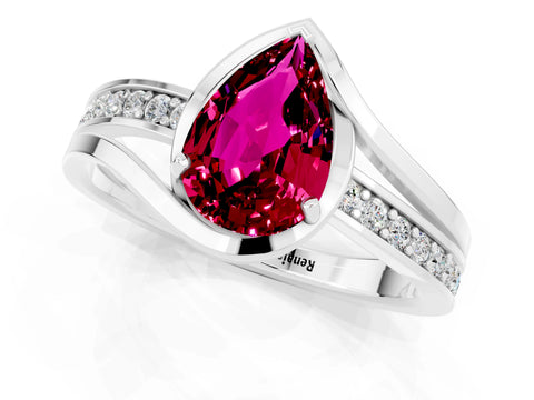 White gold Pear Cut Garnet Solitaire Ring with Split Shank and Prong Setting_1