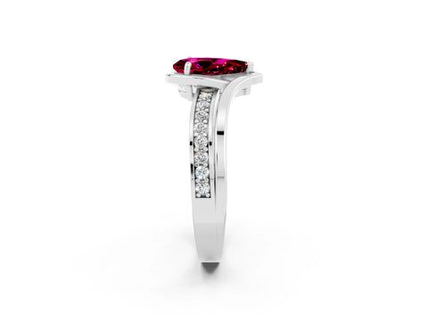 White gold Pear Cut Garnet Solitaire Ring with Split Shank and Prong Setting_2