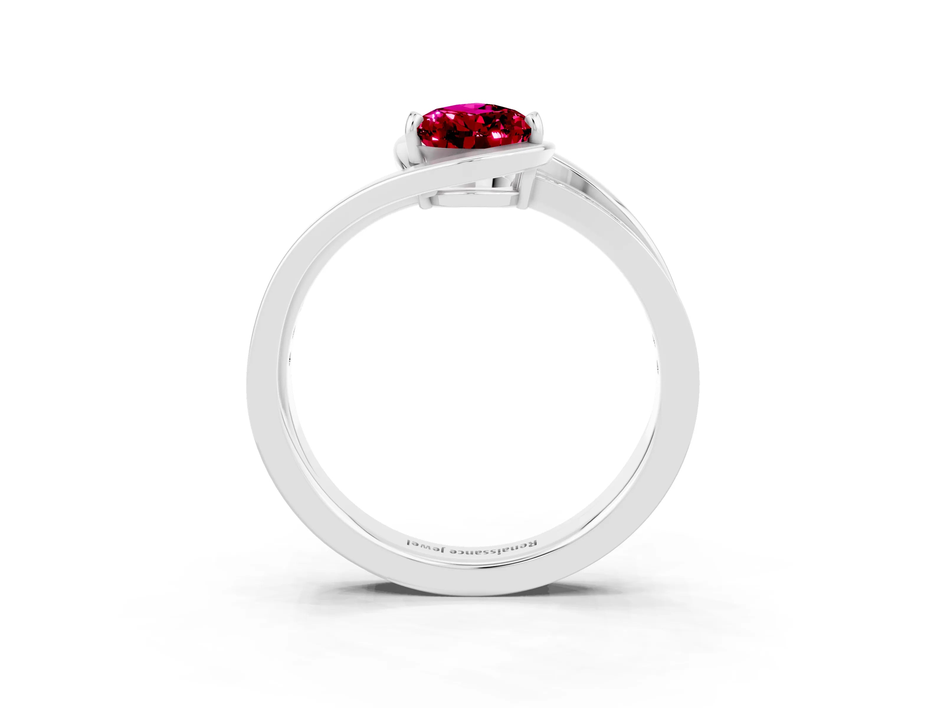 White gold Pear Cut Garnet Solitaire Ring with Split Shank and Prong Setting_3