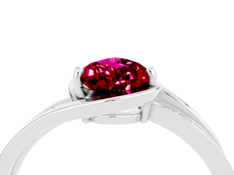 White gold Pear Cut Garnet Solitaire Ring with Split Shank and Prong Setting_4