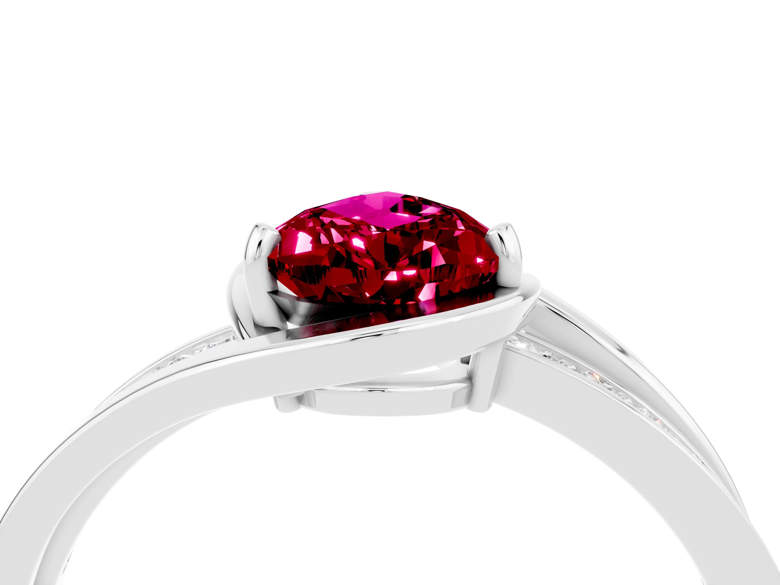 White gold Pear Cut Garnet Solitaire Ring with Split Shank and Prong Setting_4