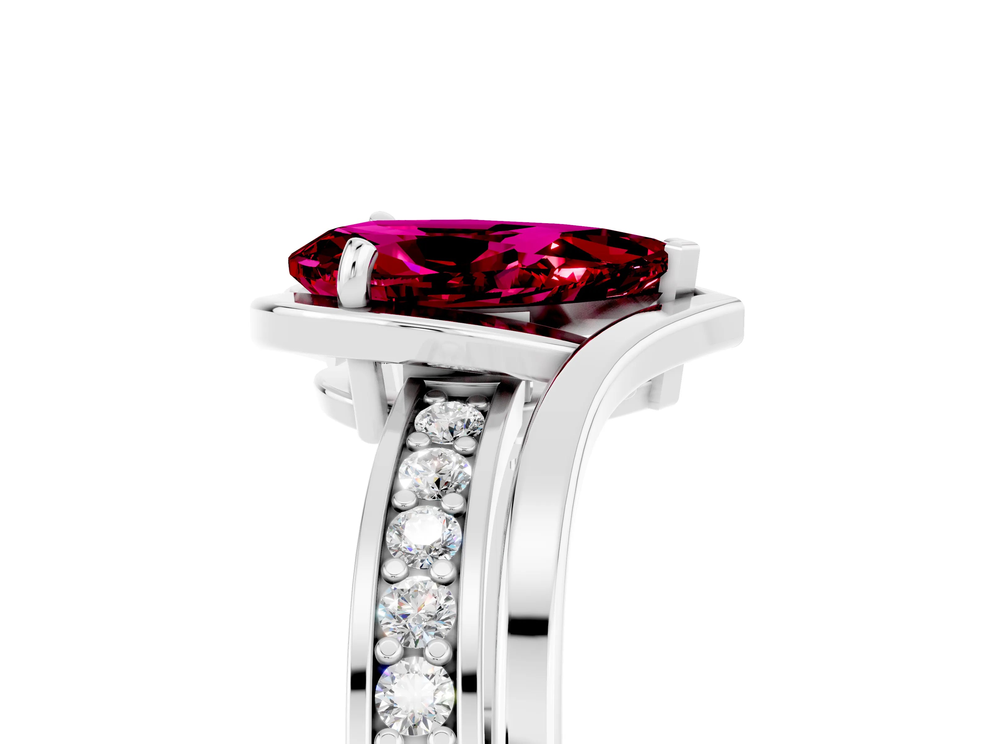 White gold Pear Cut Garnet Solitaire Ring with Split Shank and Prong Setting_5