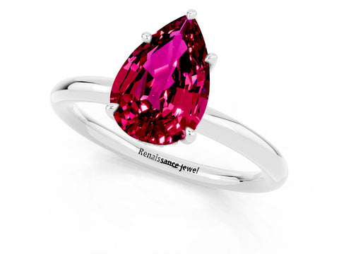White gold Pear Cut Garnet Solitaire Ring with Thin Band and Four-Prong Setting_13