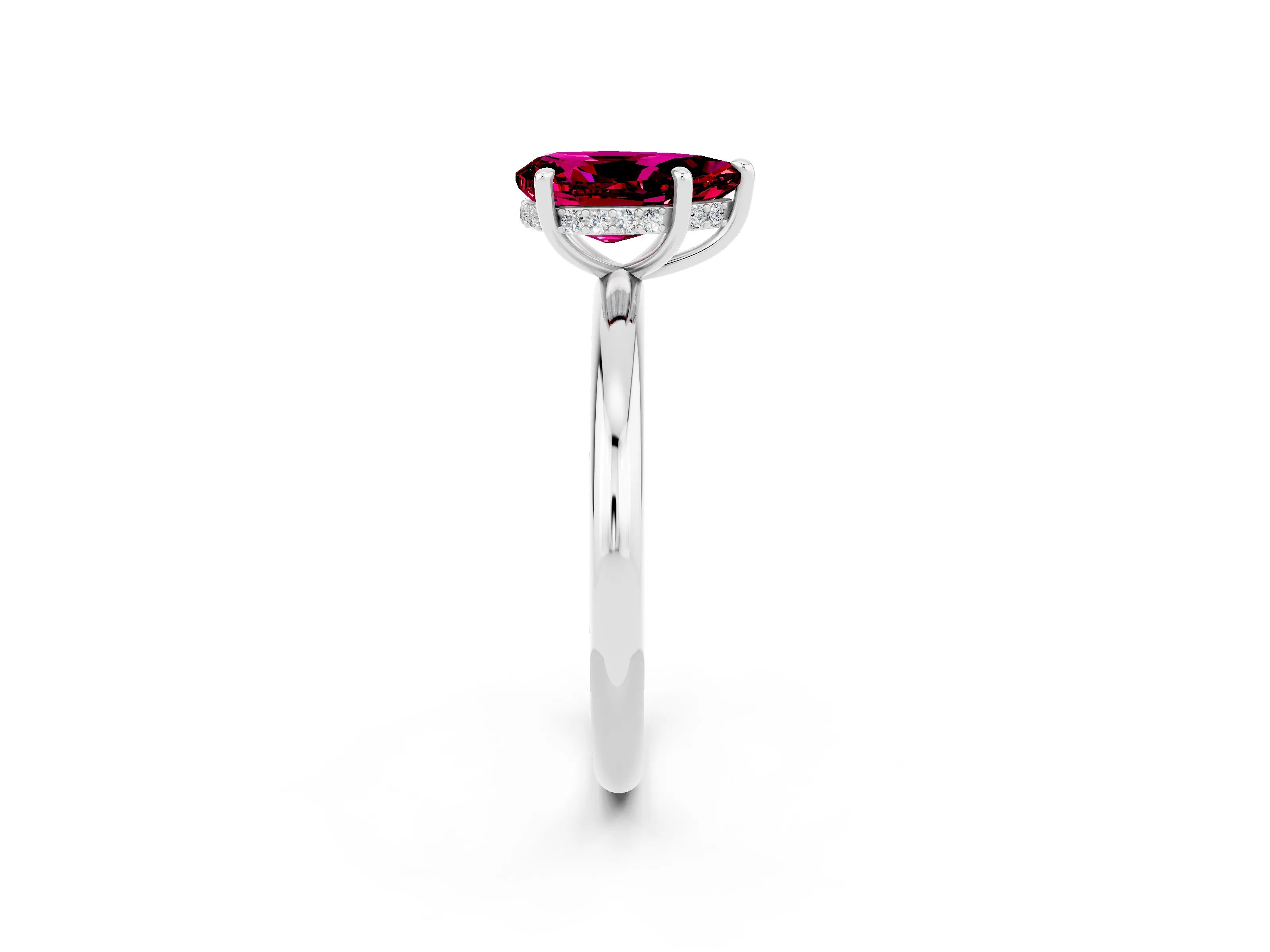 White gold Pear Cut Garnet Solitaire Ring with Thin Band and Four-Prong Setting_14