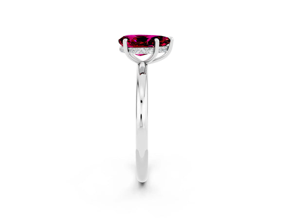 Platinum Pear Cut Garnet Solitaire Ring with Thin Band and Four-Prong Setting