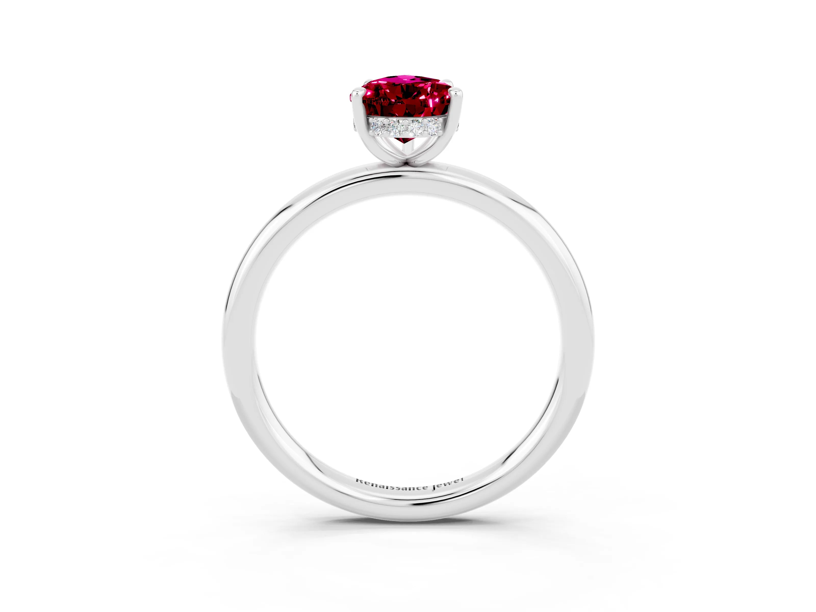 White gold Pear Cut Garnet Solitaire Ring with Thin Band and Four-Prong Setting_15