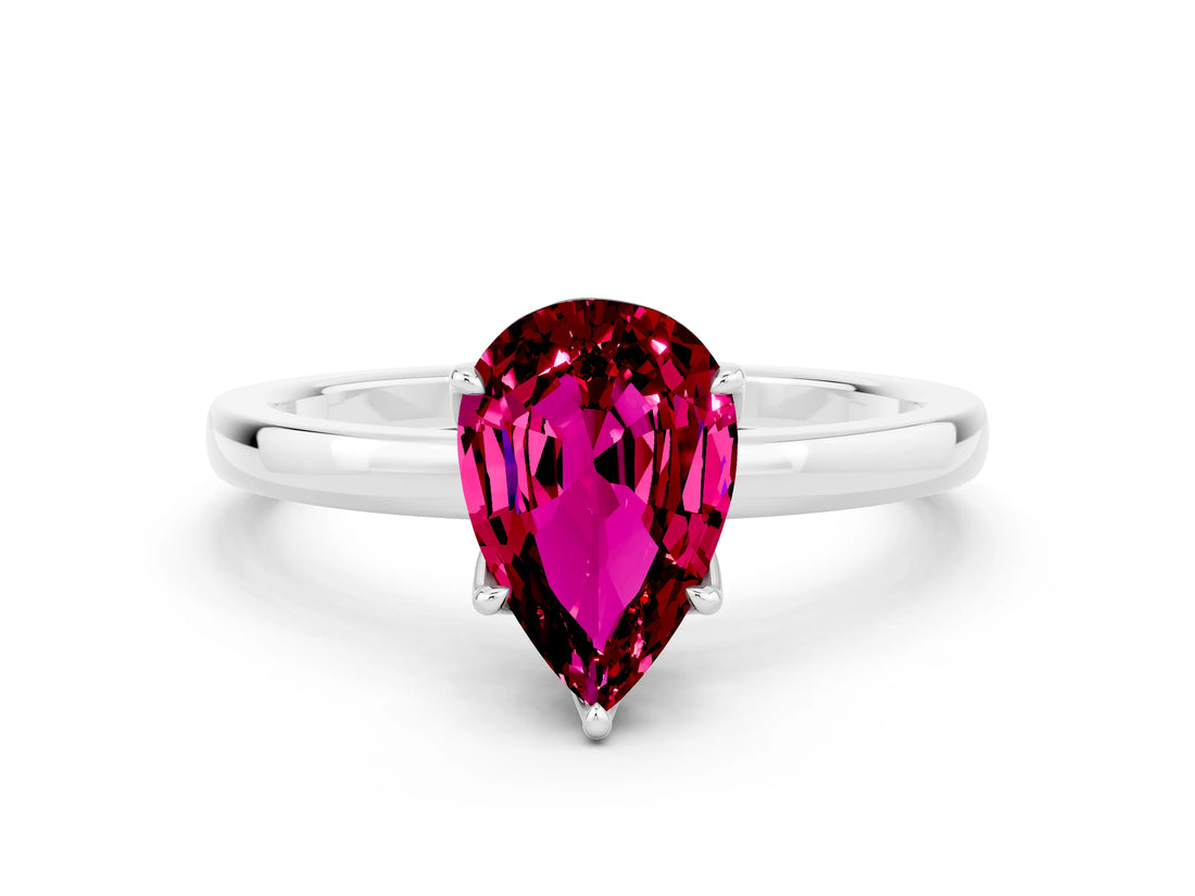 White gold Pear Cut Garnet Solitaire Ring with Thin Band and Prong Setting_36