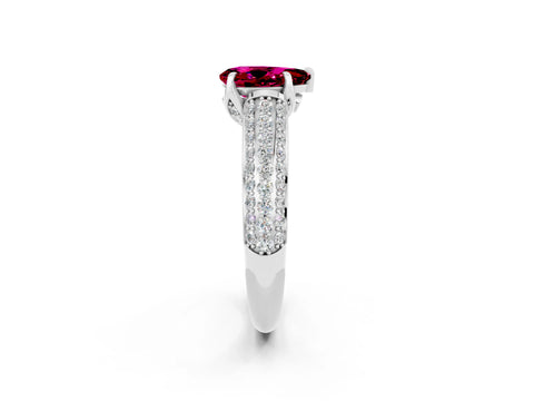 White gold Pear Cut Garnet Solitaire Ring with Three-Row Pavé Band and Four-Prong Setting_14