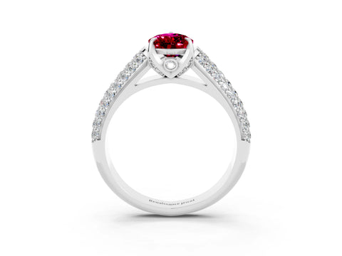 White gold Pear Cut Garnet Solitaire Ring with Three-Row Pavé Band and Four-Prong Setting_15