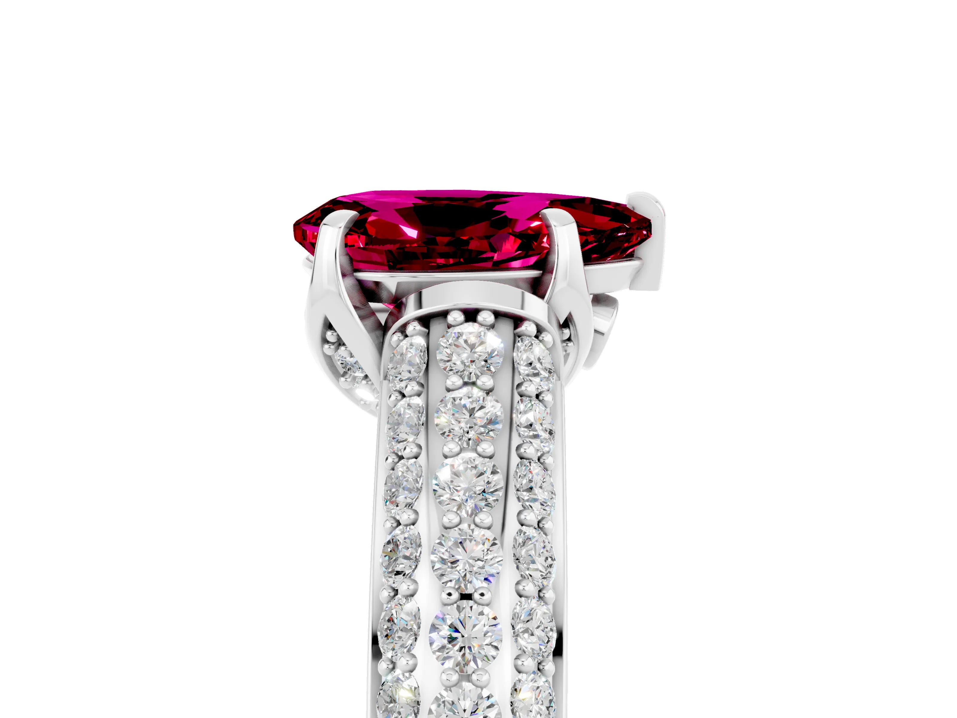 White gold Pear Cut Garnet Solitaire Ring with Three-Row Pavé Band and Four-Prong Setting_17