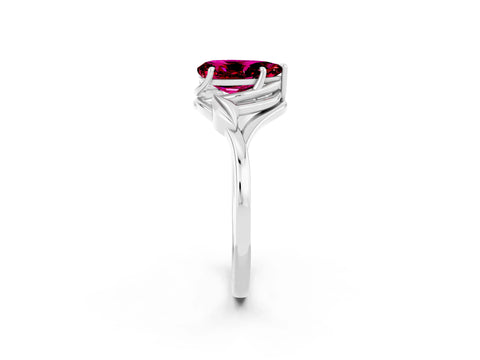 White gold Pear Cut Garnet Solitaire Ring with Twist Band and Four-Prong Setting_14