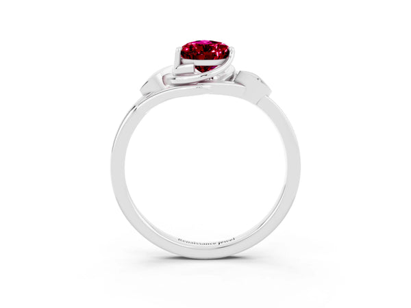 Platinum Pear Cut Garnet Solitaire Ring with Twist Band and Four-Prong Setting
