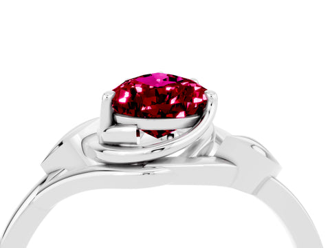 White gold Pear Cut Garnet Solitaire Ring with Twist Band and Four-Prong Setting_16