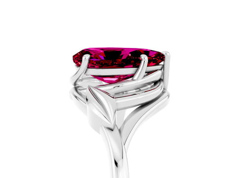 White gold Pear Cut Garnet Solitaire Ring with Twist Band and Four-Prong Setting_17