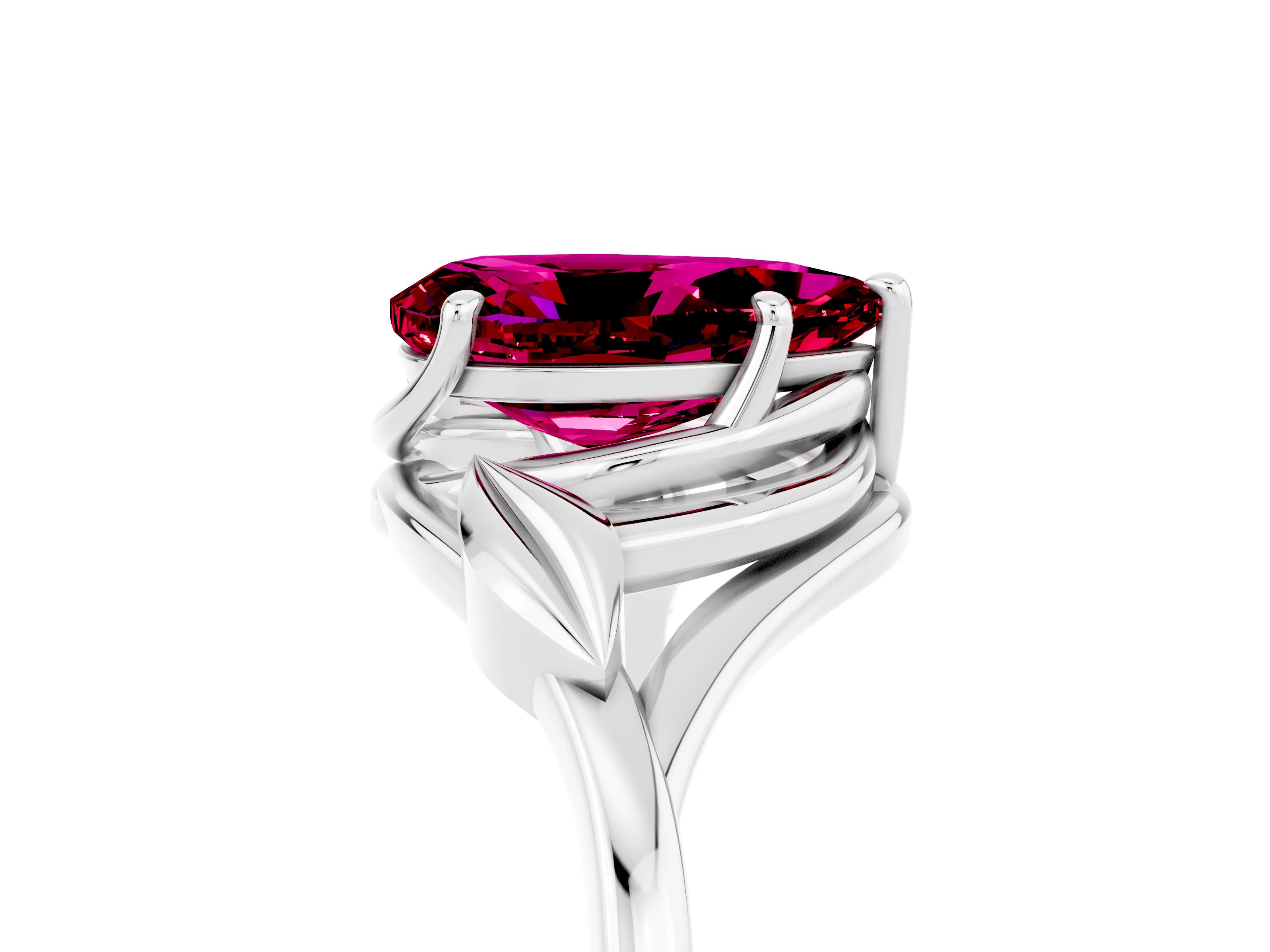 White gold Pear Cut Garnet Solitaire Ring with Twist Band and Four-Prong Setting_41