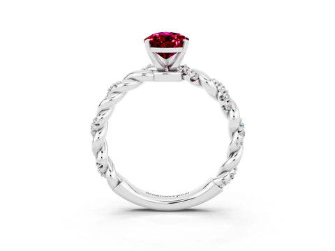 White gold Pear Cut Garnet Solitaire Ring with Twisted Band and Pavé Accents_3