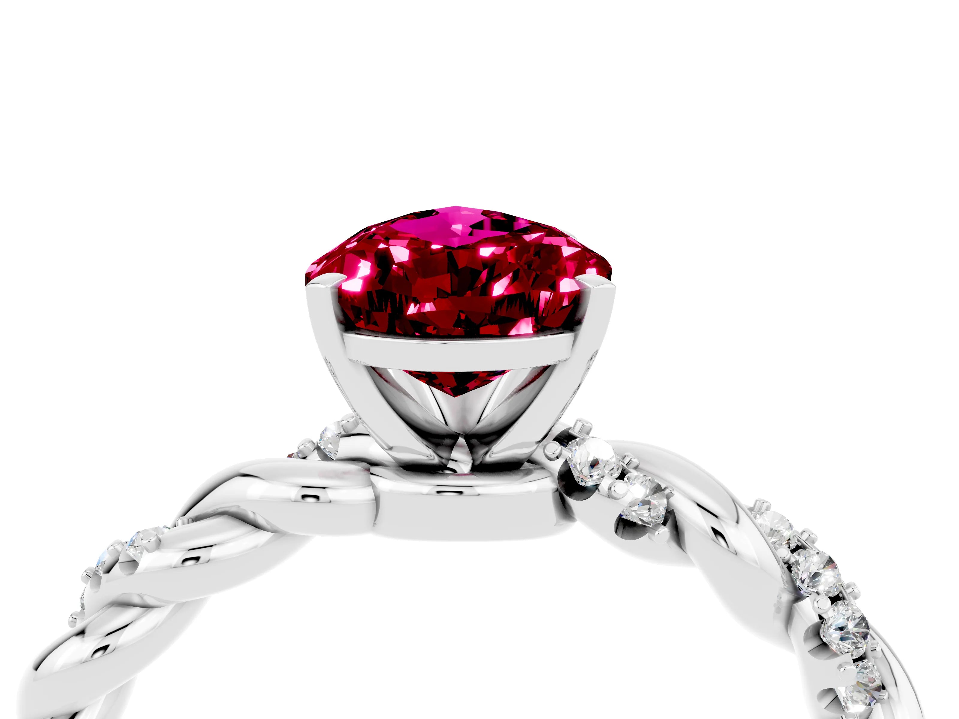 White gold Pear Cut Garnet Solitaire Ring with Twisted Band and Pavé Accents_4