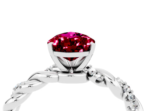 White gold Pear Cut Garnet Solitaire Ring with Twisted Band and Pavé Accents_4