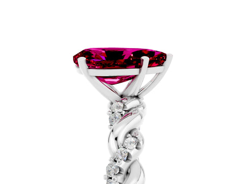 White gold Pear Cut Garnet Solitaire Ring with Twisted Band and Pavé Accents_5