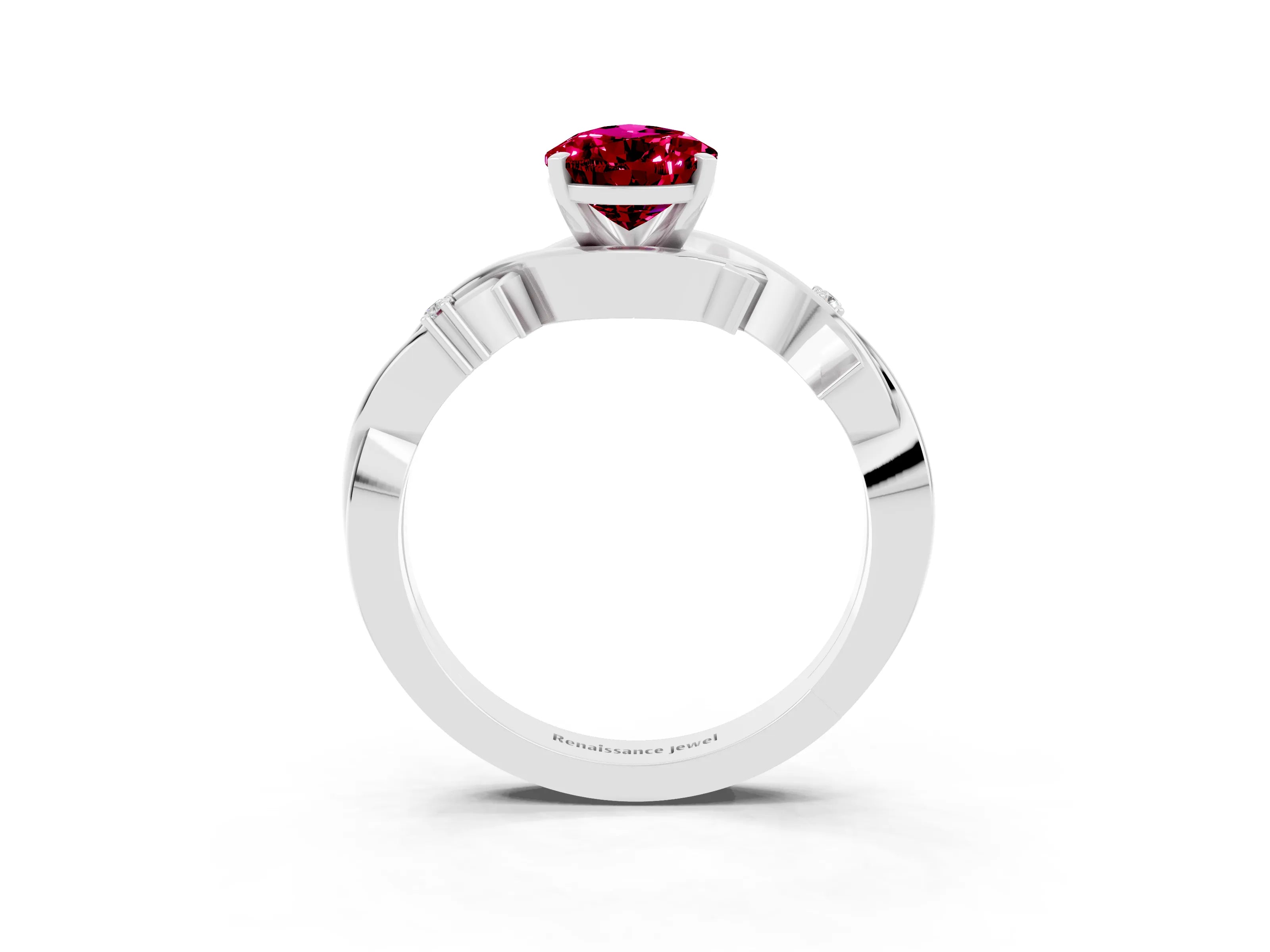 White gold Pear Cut Garnet Solitaire Ring with Twisted Band and Prong Setting_3