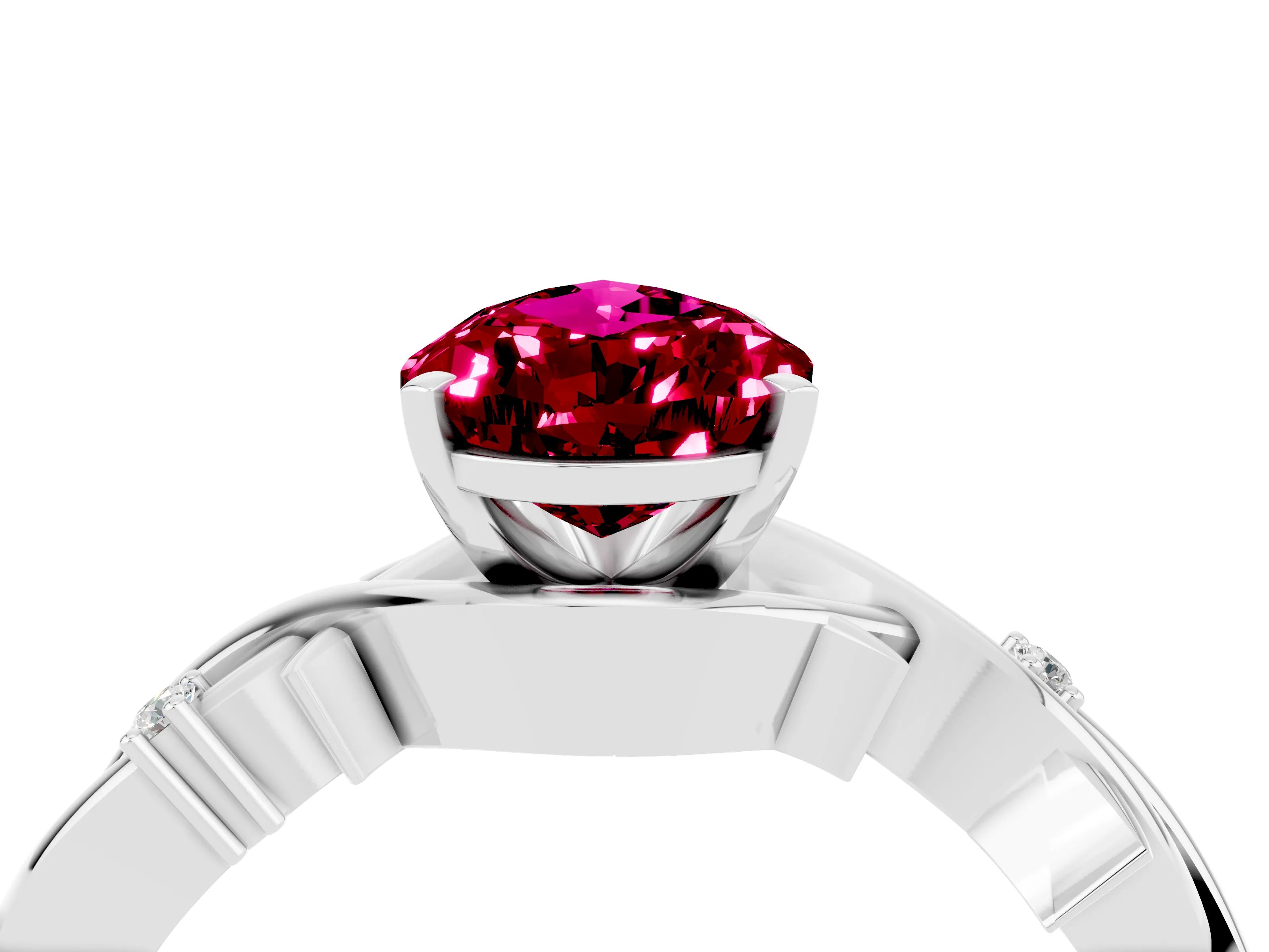 White gold Pear Cut Garnet Solitaire Ring with Twisted Band and Prong Setting_4