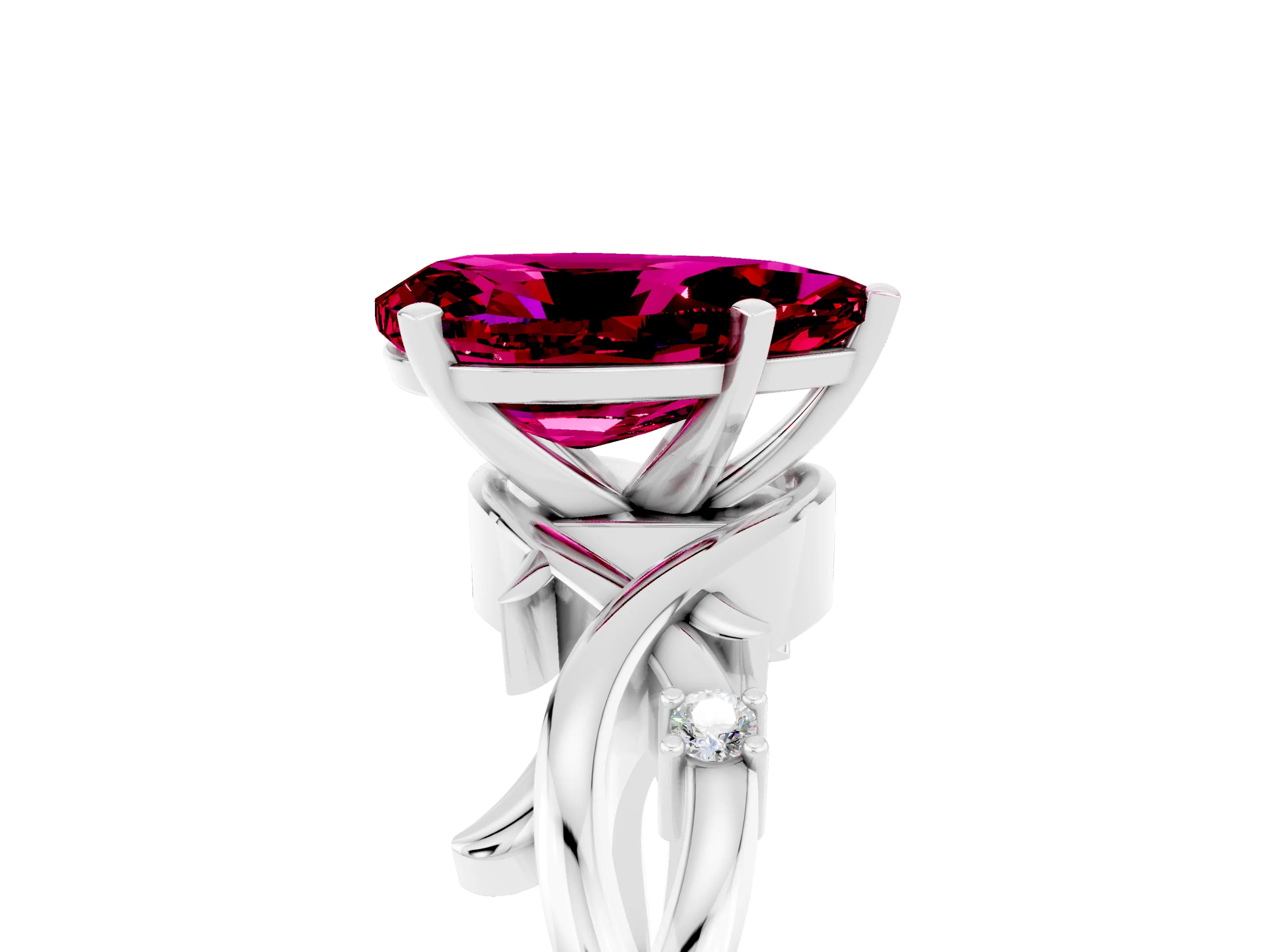 White gold Pear Cut Garnet Solitaire Ring with Twisted Band and Prong Setting_5