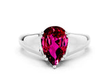 White gold Pear Cut Garnet Solitaire Ring with Wide Band and Prong Setting