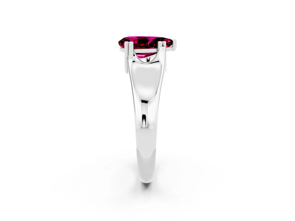 White gold Pear Cut Garnet Solitaire Ring with Wide Band and Prong Setting