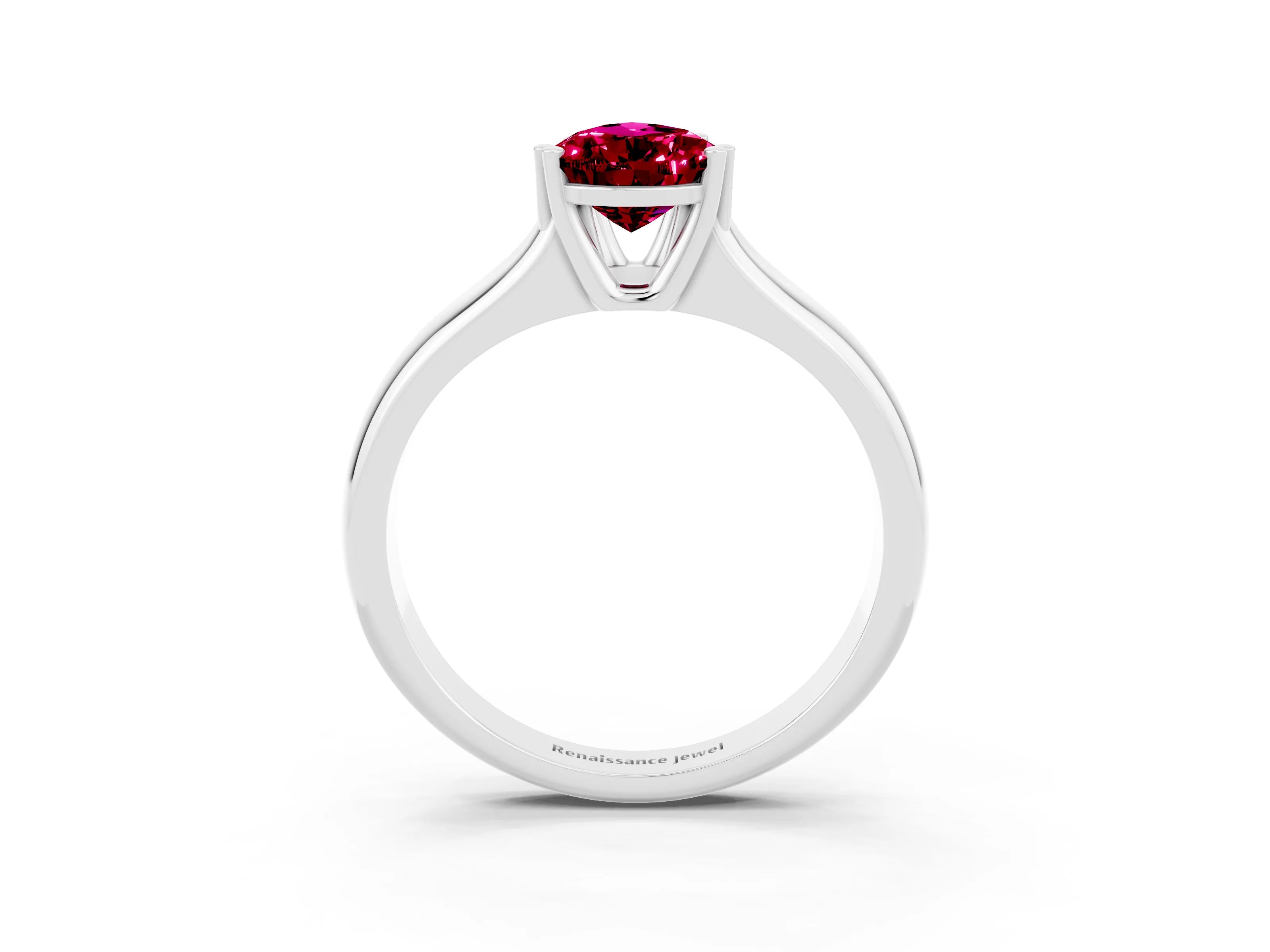 White gold Pear Cut Garnet Solitaire Ring with Wide Band and Prong Setting_3