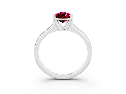 White gold Pear Cut Garnet Solitaire Ring with Wide Band and Prong Setting_3