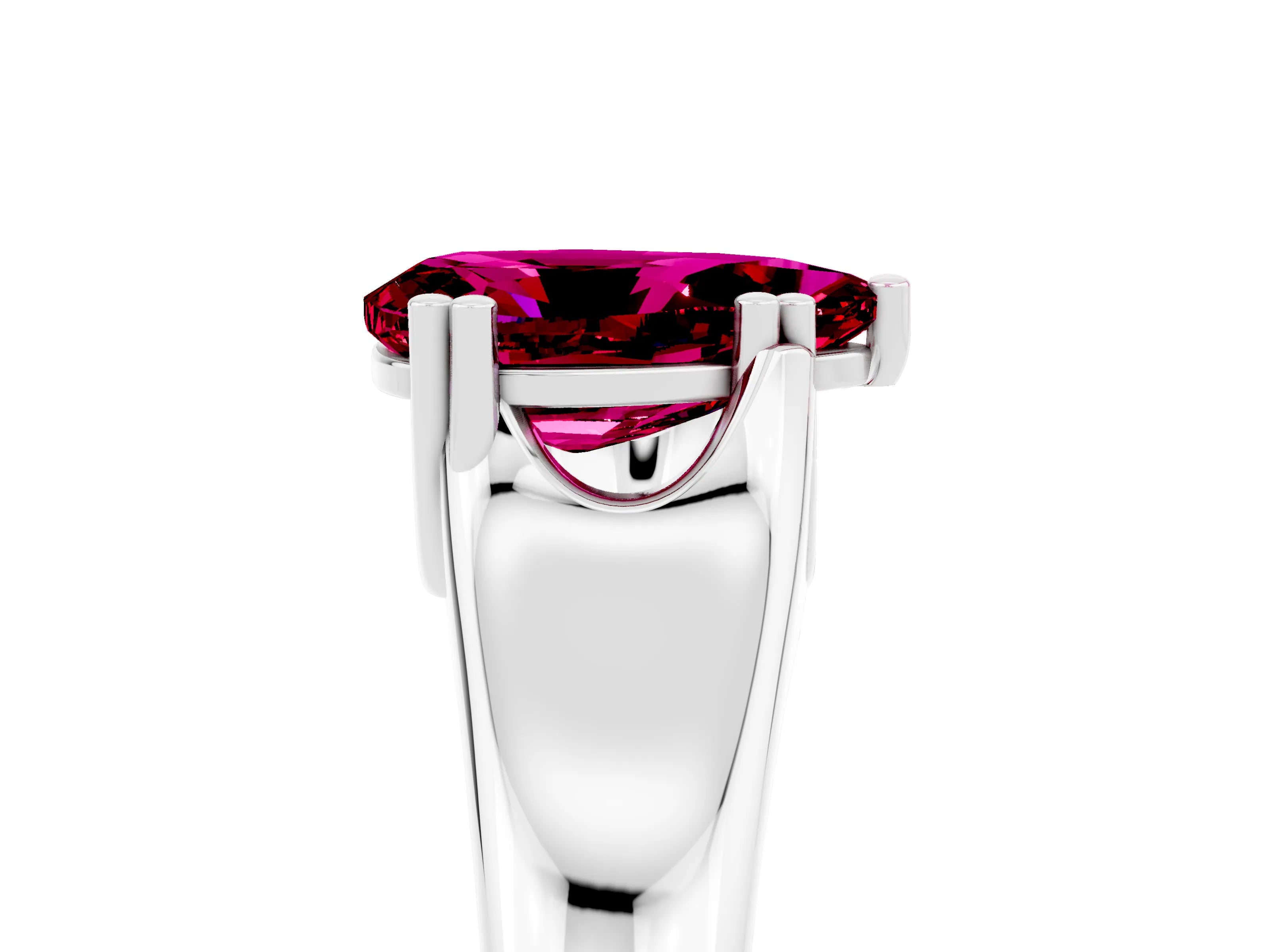 White gold Pear Cut Garnet Solitaire Ring with Wide Band and Prong Setting_5