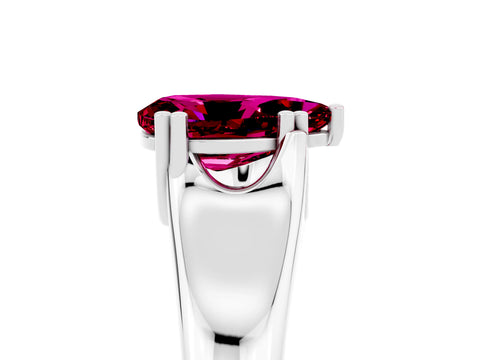 White gold Pear Cut Garnet Solitaire Ring with Wide Band and Prong Setting_5
