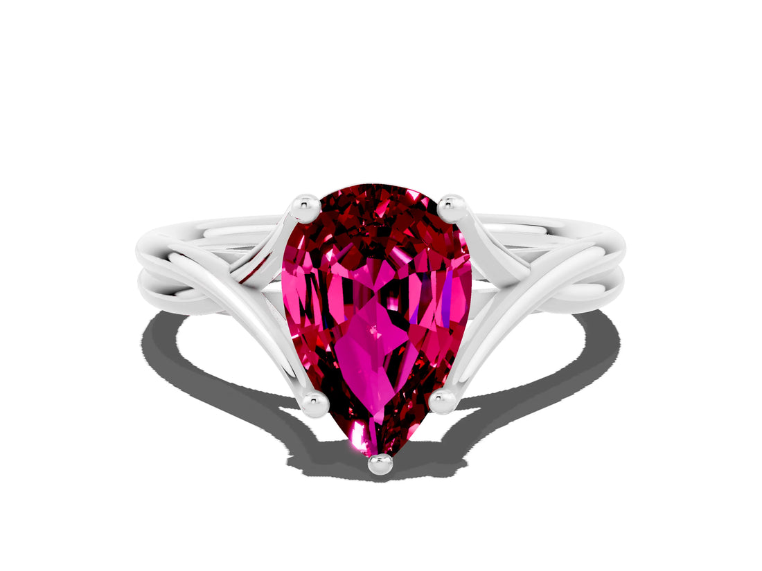 White gold Pear Cut Garnet Solitaire Twist Band Prong Setting Ring_36