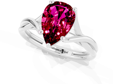 White gold Pear Cut Garnet Solitaire Twist Band Prong Setting Ring_37