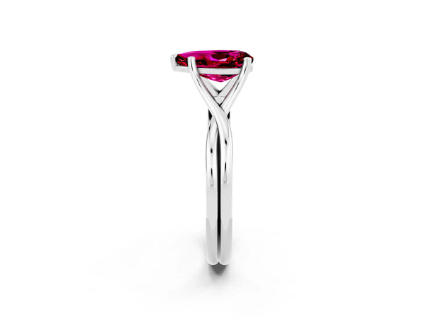 White gold Pear Cut Garnet Solitaire Twist Band Prong Setting Ring