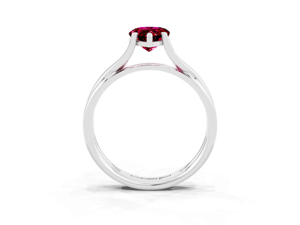 Platinum Pear Cut Garnet Solitaire Twist Band Prong Setting Ring