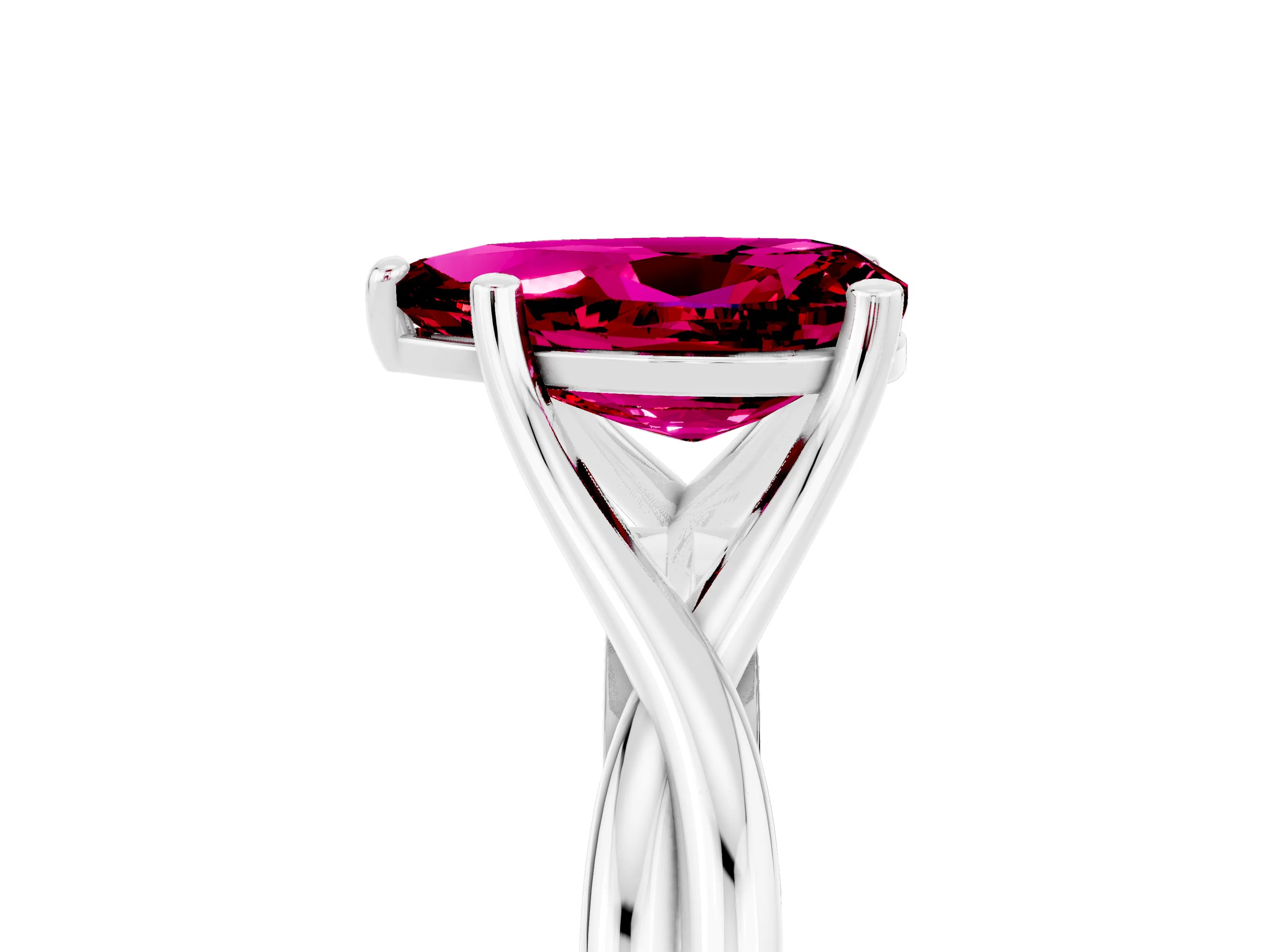 White gold Pear Cut Garnet Solitaire Twist Band Prong Setting Ring_41