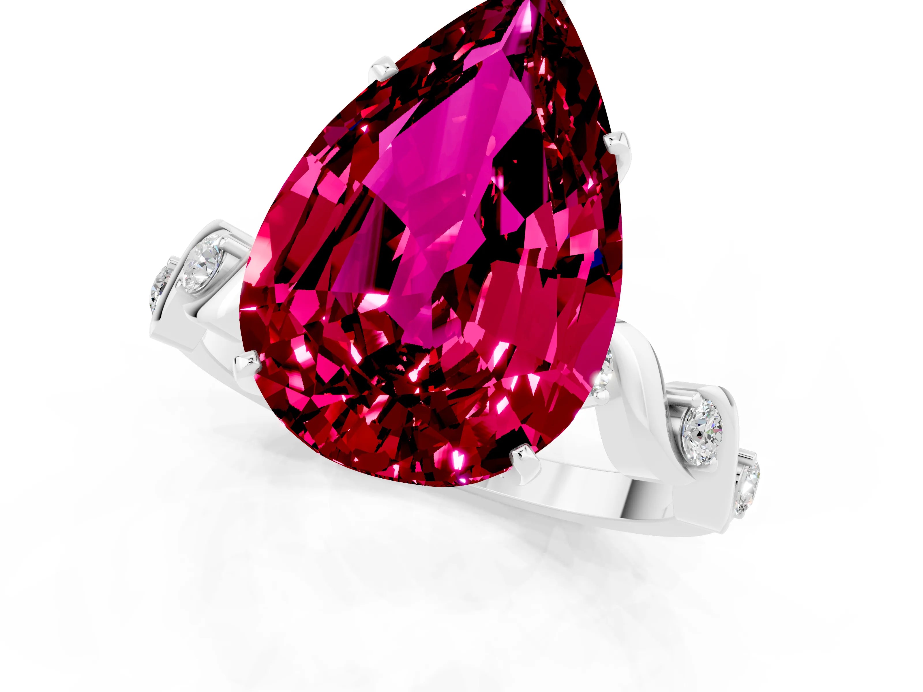 White gold Pear Cut Garnet Solitaire Twisted Band with Round  Accents and Prong Setting_13
