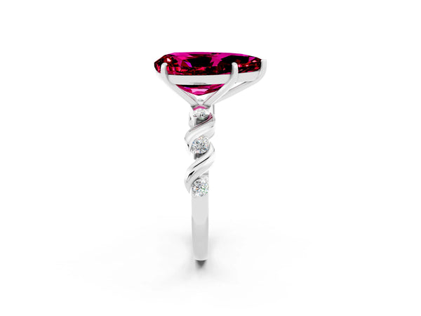 Platinum Pear Cut Garnet Solitaire Twisted Band with Round  Accents and Prong Setting