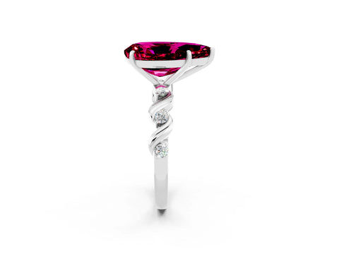 White gold Pear Cut Garnet Solitaire Twisted Band with Round  Accents and Prong Setting_14
