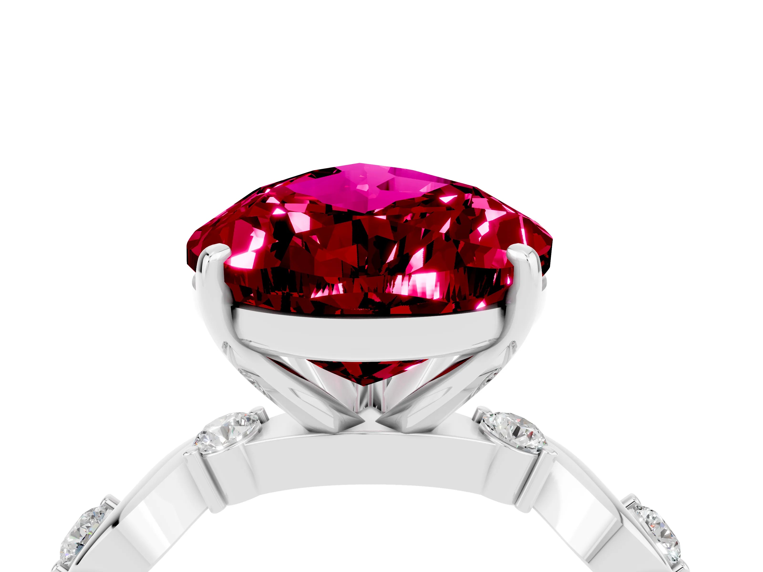 White gold Pear Cut Garnet Solitaire Twisted Band with Round  Accents and Prong Setting_16