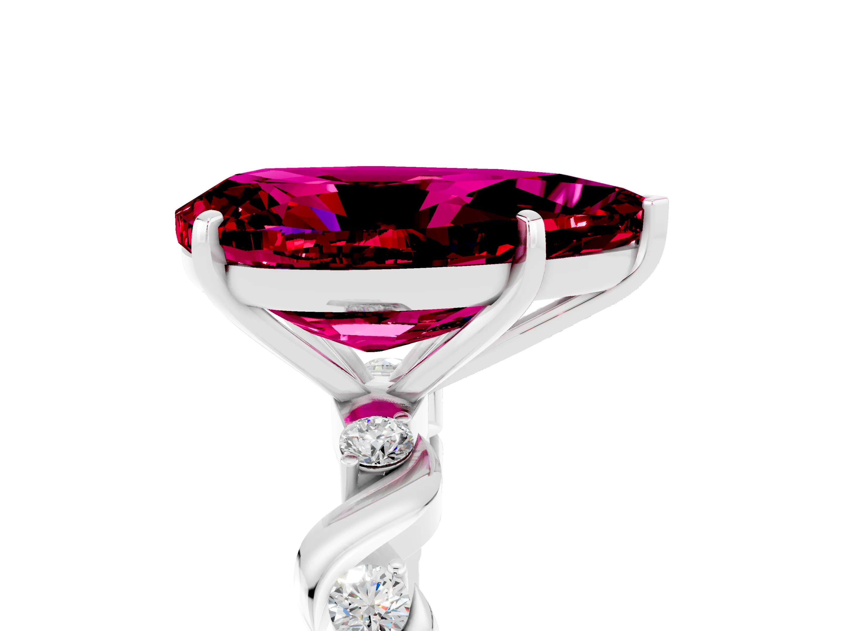 White gold Pear Cut Garnet Solitaire Twisted Band with Round  Accents and Prong Setting_17