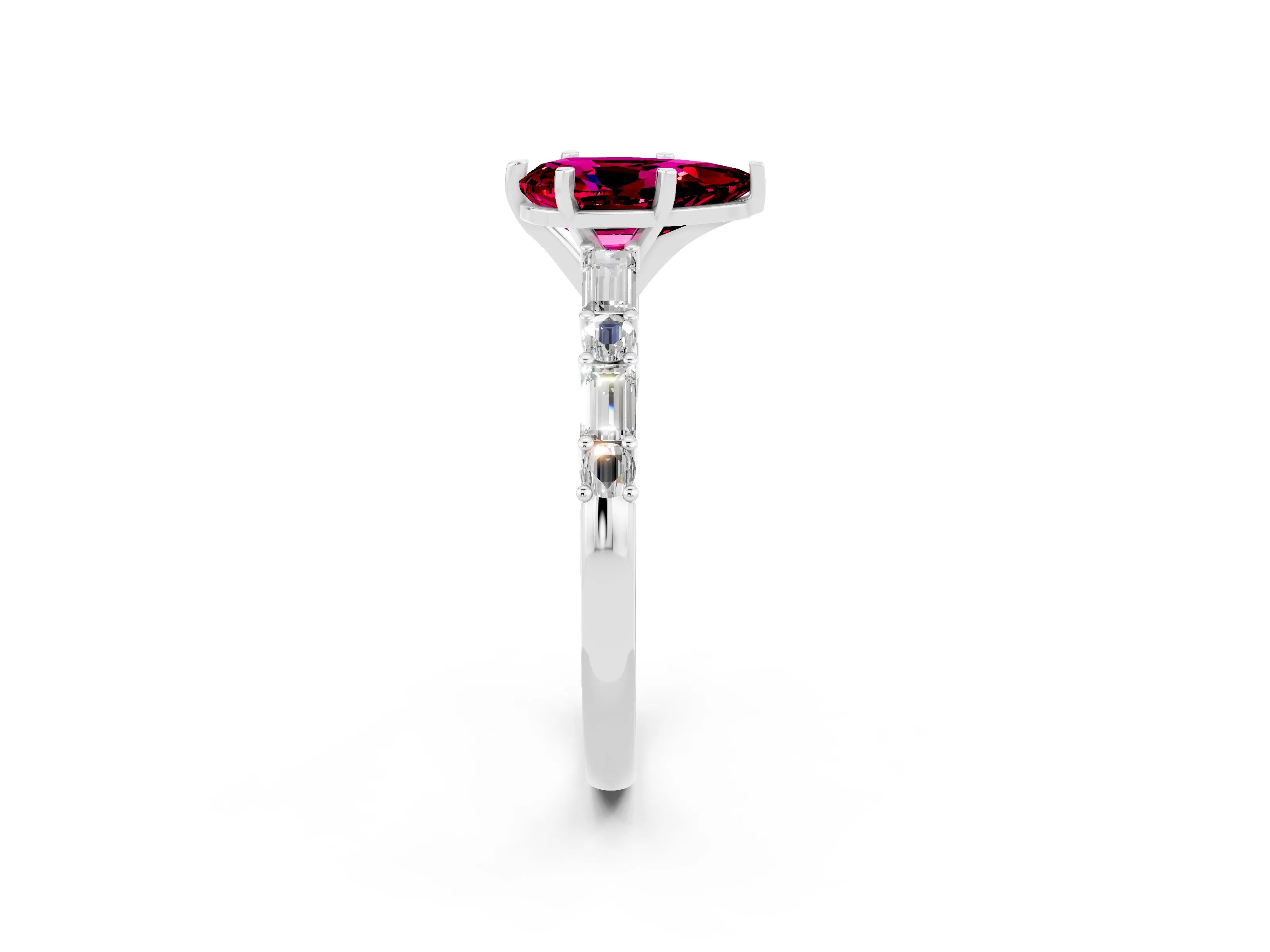 White gold Pear Cut Garnet Solitaire with Side Baguettes and Channel Set Band_38