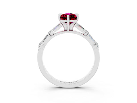White gold Pear Cut Garnet Solitaire with Side Baguettes and Channel Set Band_39
